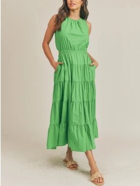 Tiered Sleeveless Maxi Dress in Green - Women's Summer Dress